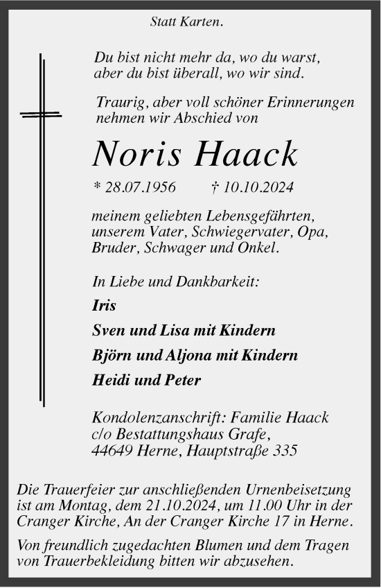Traueranzeige von Noris Haack von Tageszeitung