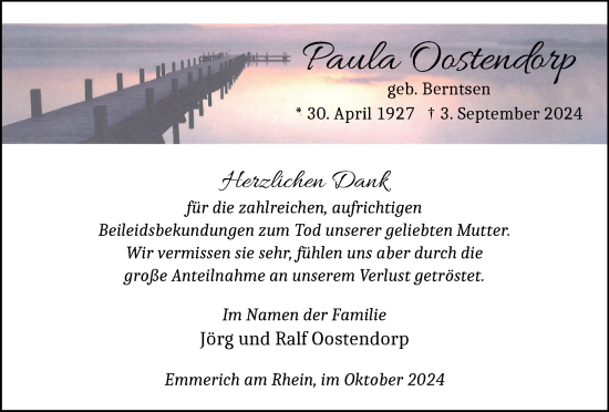 Traueranzeige von Paula Oostendorp von Tageszeitung