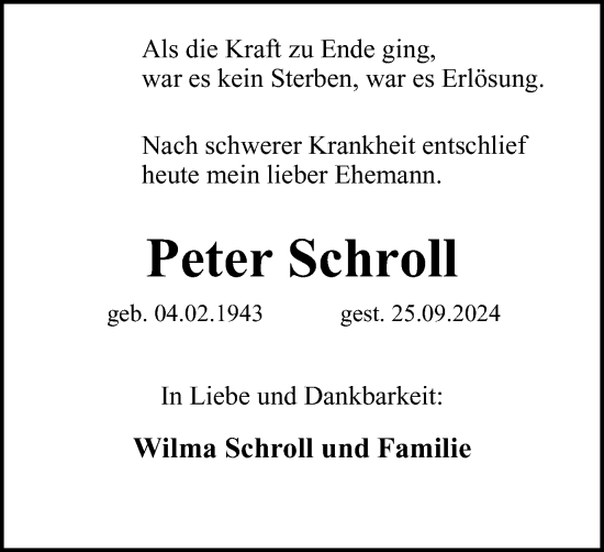 Traueranzeige von Peter Schroll von Tageszeitung