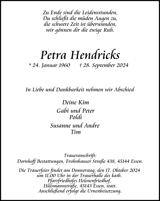 Traueranzeige von Petra Hendricks von Tageszeitung