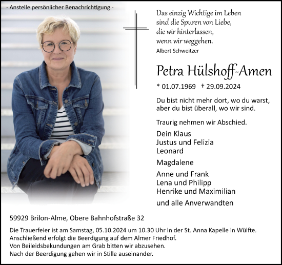 Traueranzeige von Petra Hülshoff-Amen von Tageszeitung