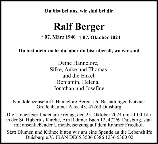 Traueranzeige von Ralf Berger von Tageszeitung