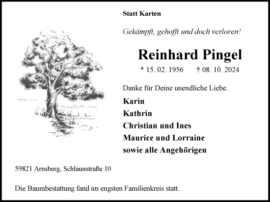 Traueranzeige von Reinhard Pingel von Tageszeitung