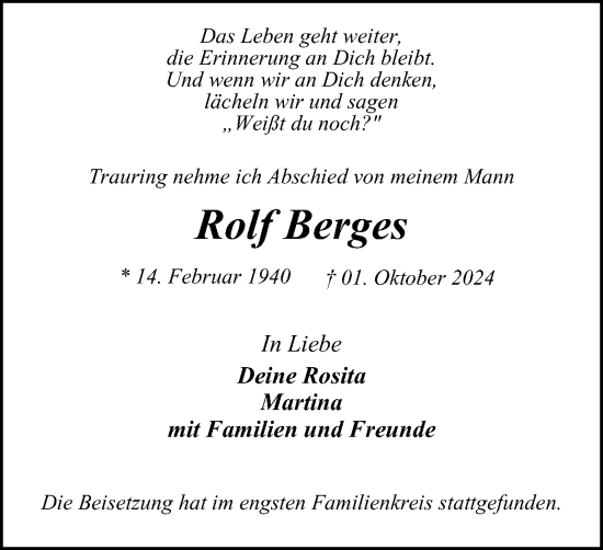 Traueranzeige von Rolf Berges von Tageszeitung