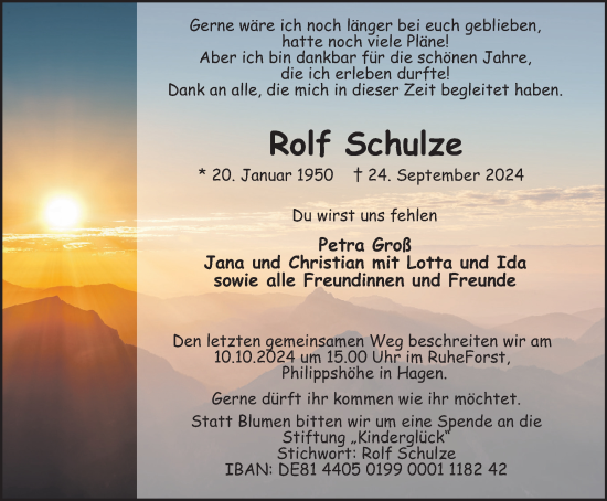 Traueranzeige von Rolf Schulze von Tageszeitung