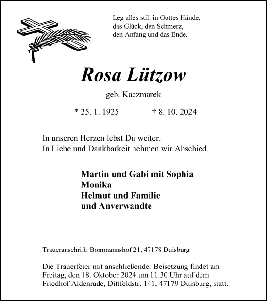 Traueranzeige von Rosa Lützow von Tageszeitung