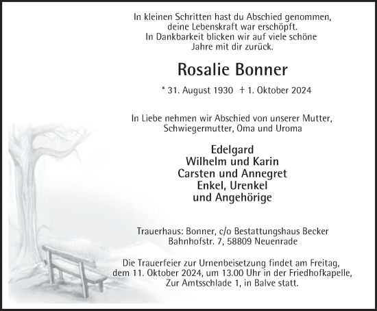Traueranzeige von Rosalie Bonner von Tageszeitung