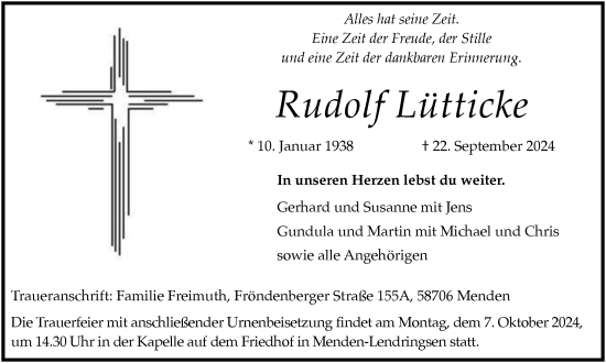 Traueranzeige von Rudolf Lütticke von Tageszeitung