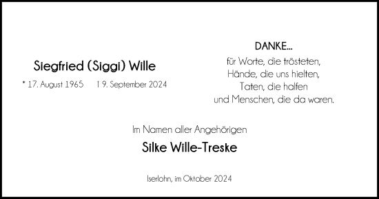 Traueranzeige von Siegfried Wille von Tageszeitung