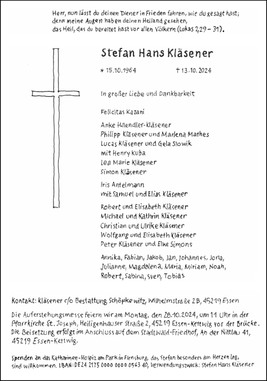 Traueranzeige von Stefan Hans Kläsener von Tageszeitung