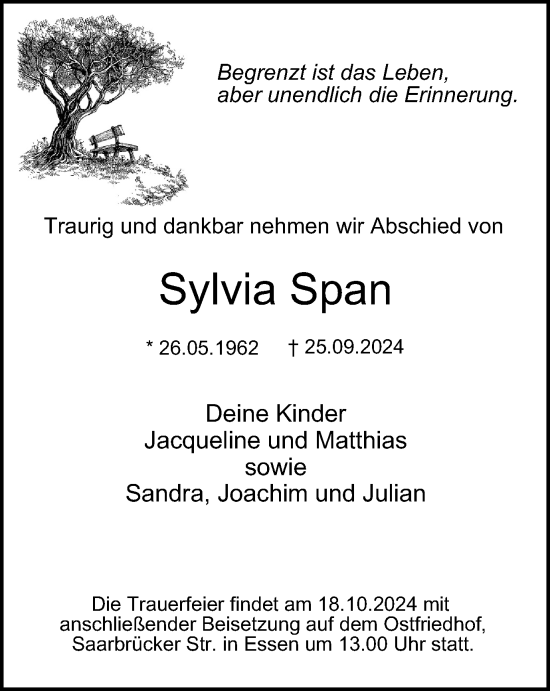 Traueranzeige von Sylvia Span von Tageszeitung