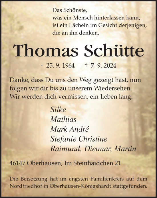 Traueranzeige von Thomas Schütte von Tageszeitung