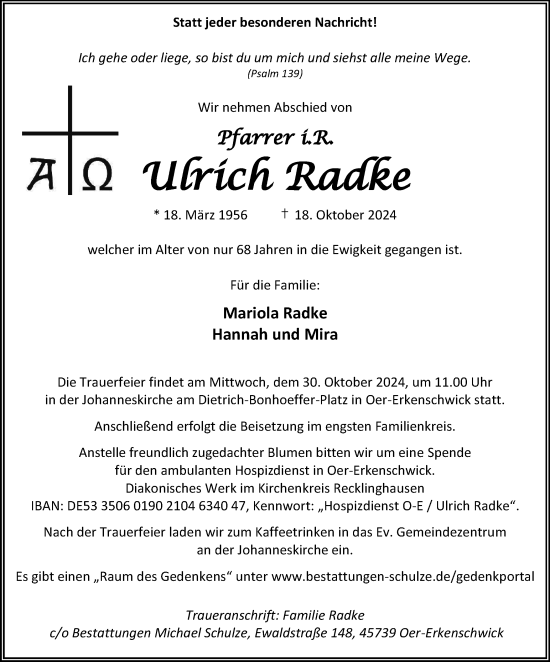 Traueranzeige von Ulrich Radke von Tageszeitung