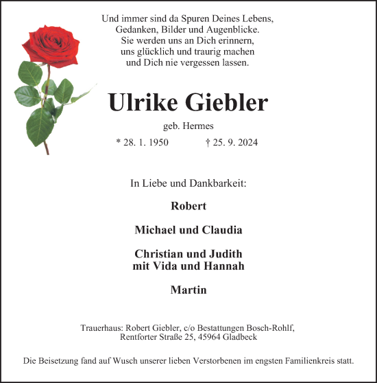Traueranzeige von Ulrike Giebler von Tageszeitung