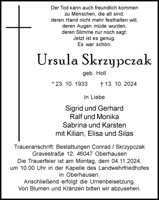 Traueranzeige von Ursula Skrzypczak von Tageszeitung