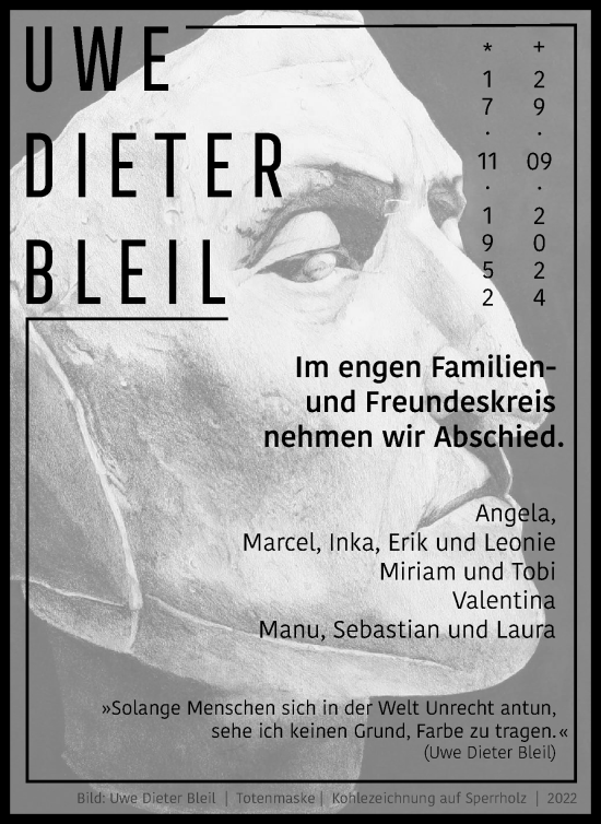 Traueranzeige von Uwe Dieter Bleil von Tageszeitung