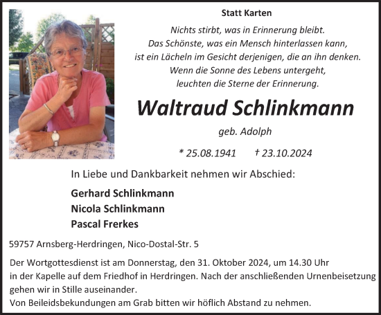 Traueranzeige von Waltraud Schlinkmann von Tageszeitung