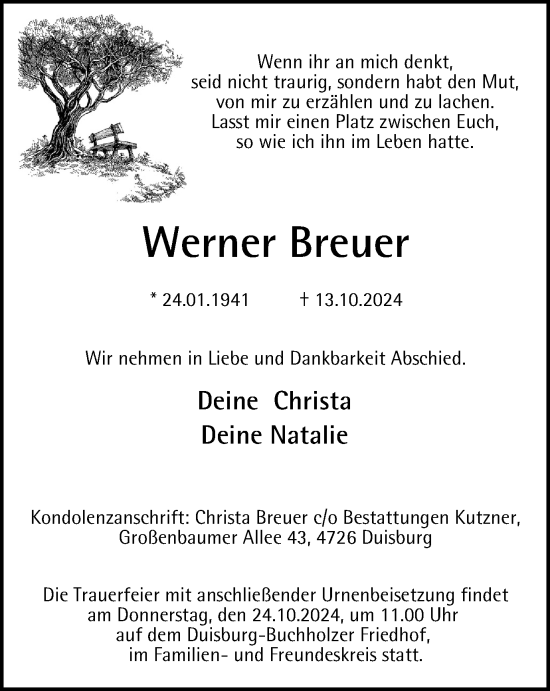Traueranzeige von Werner Breuer von Tageszeitung