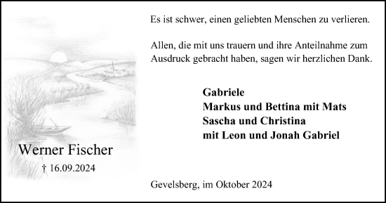 Traueranzeige von Werner Fischer von Tageszeitung