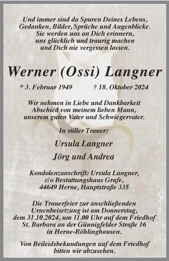 Traueranzeige von Werner Langner von Tageszeitung