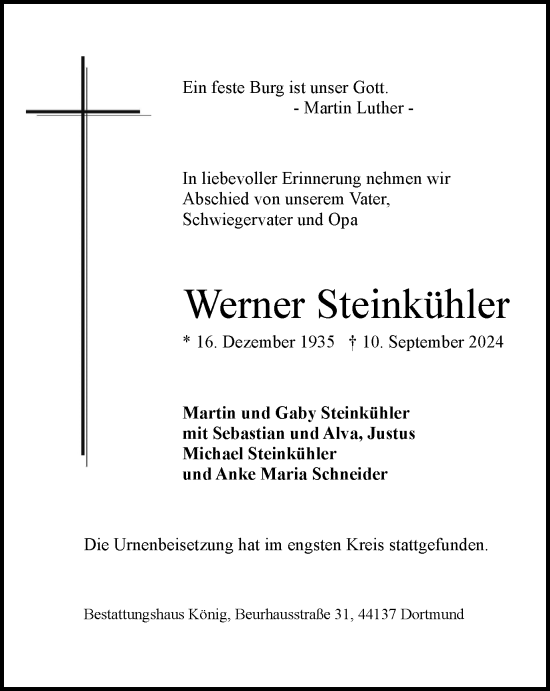 Traueranzeige von Werner Steinkühler von Tageszeitung