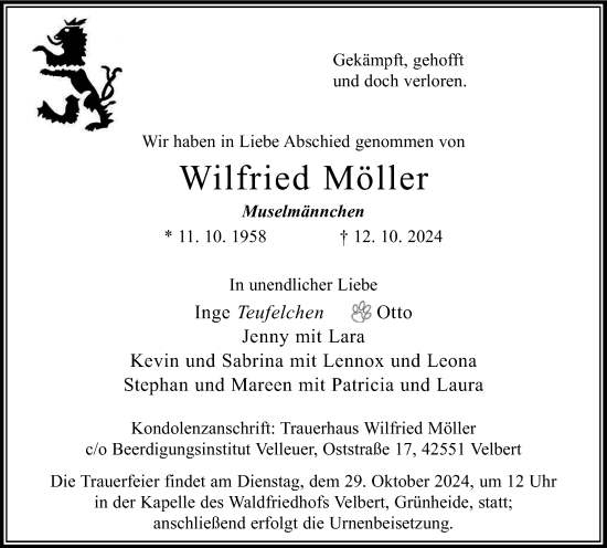 Traueranzeige von Wilfried Möller von Tageszeitung