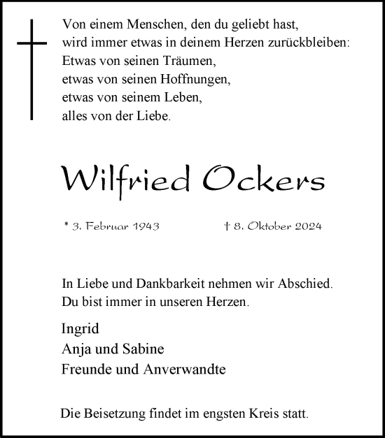 Traueranzeige von Wilfried Ockers von Tageszeitung