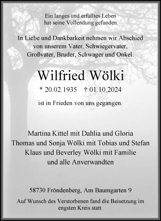 Traueranzeige von Wilfried Wölki von Tageszeitung