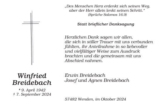 Traueranzeige von Winfried Breidebach von Tageszeitung