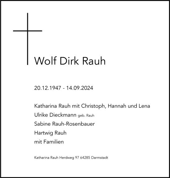 Traueranzeige von Wolf Dirk Rauh von Tageszeitung
