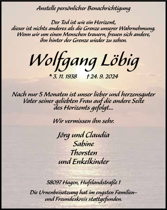 Traueranzeige von Wolfgang Löbig von Tageszeitung