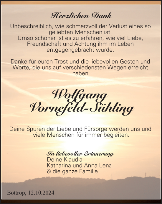 Traueranzeige von Wolfgang Vornefeld-Sühling von Tageszeitung