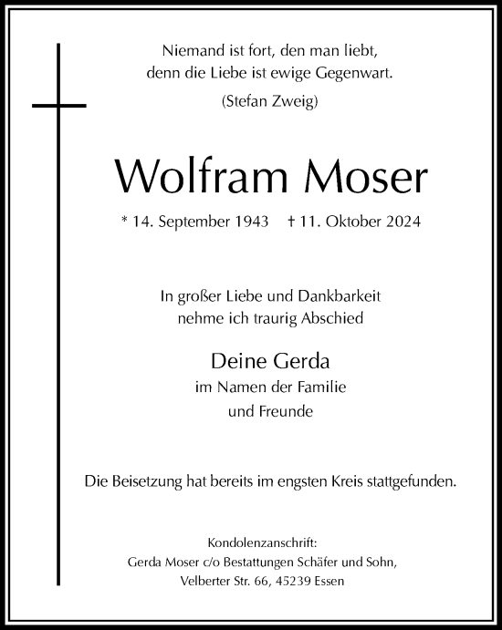 Traueranzeige von Wolfram Moser von Tageszeitung
