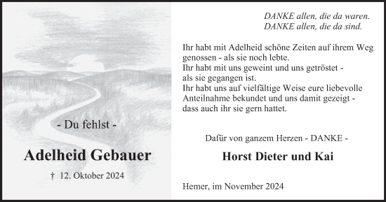 Traueranzeige von Adelheid Gebauer von Tageszeitung