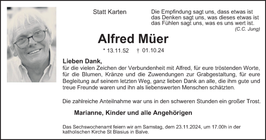 Traueranzeige von Alfred Müer von Tageszeitung