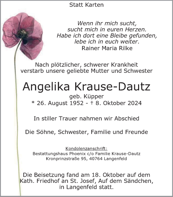 Traueranzeige von Angelika Krause-Dautz von Tageszeitung