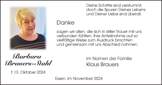 Traueranzeige von Barbara Brauers-Stahl von Tageszeitung