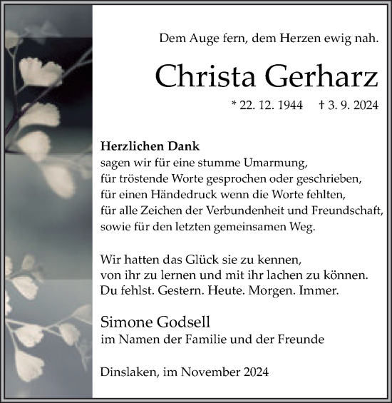 Traueranzeige von Christa Gerharz von Tageszeitung