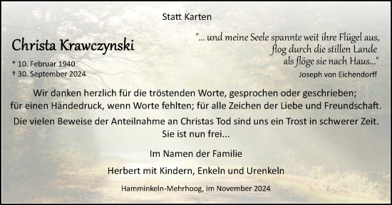Traueranzeige von Christa Krawczynski von Tageszeitung