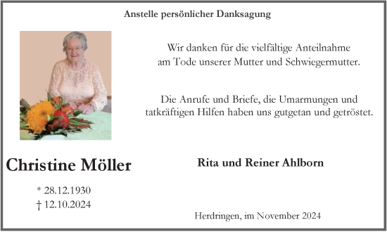 Traueranzeige von Christine Möller von Tageszeitung