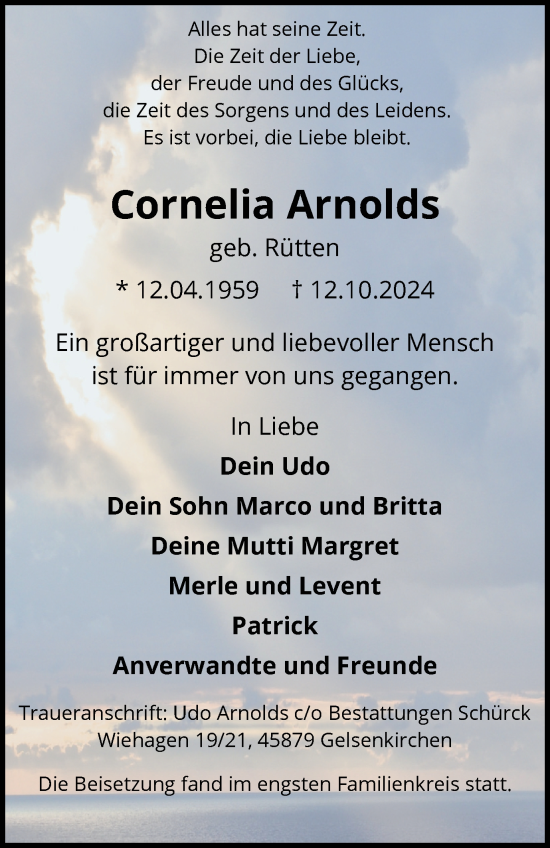 Traueranzeige von Cornelia Arnolds von Tageszeitung