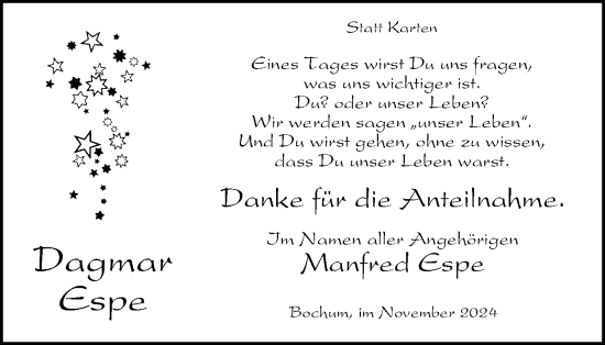 Traueranzeige von Dagmar Espe von Tageszeitung