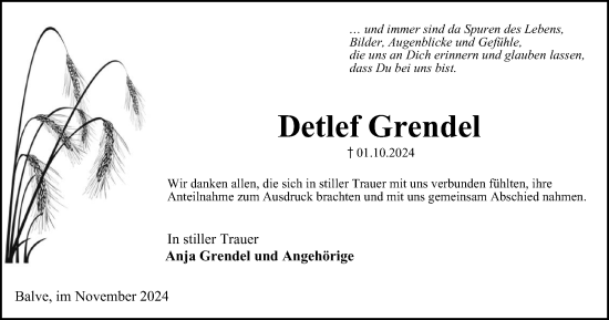 Traueranzeige von Detlef Grendel von Tageszeitung