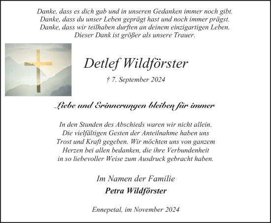 Traueranzeige von Detlef Wildförster von Tageszeitung