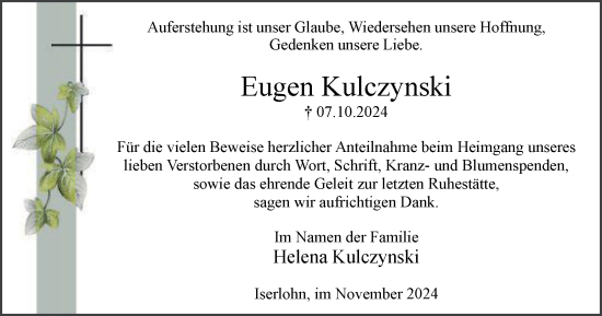 Traueranzeige von Eugen Kulczynski von Tageszeitung