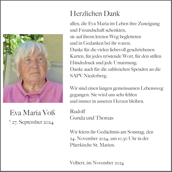Traueranzeige von Eva Maria Voß von Tageszeitung