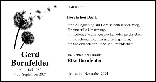 Traueranzeige von Gerhard Bornfelder von Tageszeitung