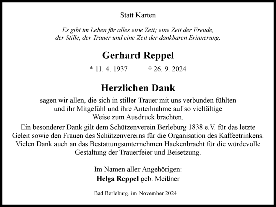Traueranzeige von Gerhard Reppel von Tageszeitung