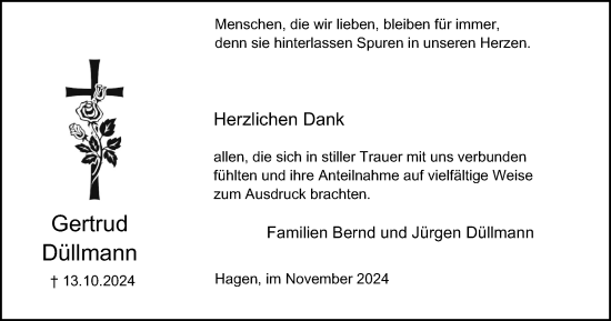 Traueranzeige von Gertrud Düllmann von Tageszeitung