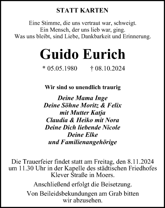 Traueranzeige von Guido Eurich von Tageszeitung